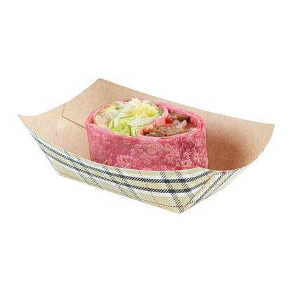 Bio Tek 6 oz Plaid Paper #40 Food Tray / Boat - 5" x 4" x 1 1/2" - 50 count box