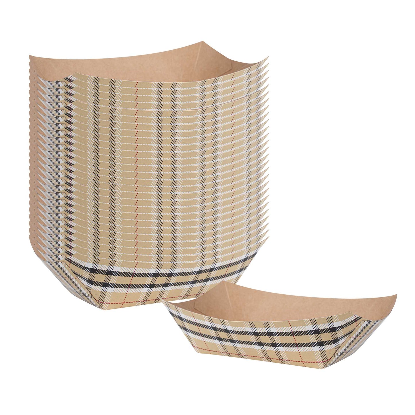 Bio Tek 6 oz Plaid Paper #40 Food Tray / Boat - 5" x 4" x 1 1/2" - 50 count box