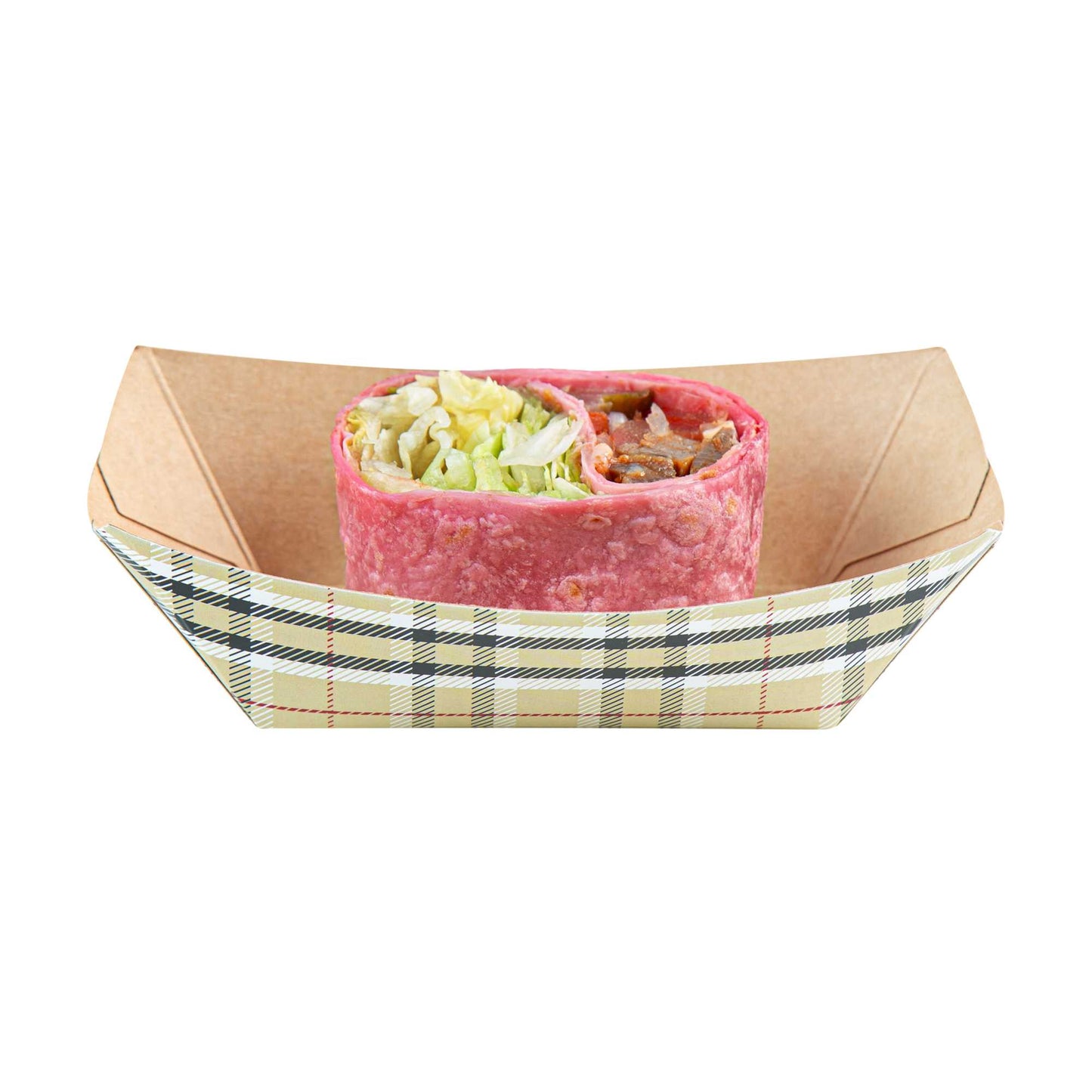 Bio Tek 6 oz Plaid Paper #40 Food Tray / Boat - 5" x 4" x 1 1/2" - 50 count box