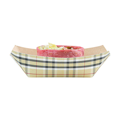 Bio Tek 6 oz Plaid Paper #40 Food Tray / Boat - 5" x 4" x 1 1/2" - 50 count box