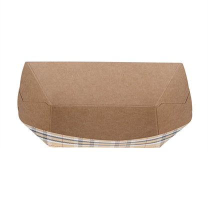 Bio Tek 6 oz Plaid Paper #40 Food Tray / Boat - 5" x 4" x 1 1/2" - 50 count box