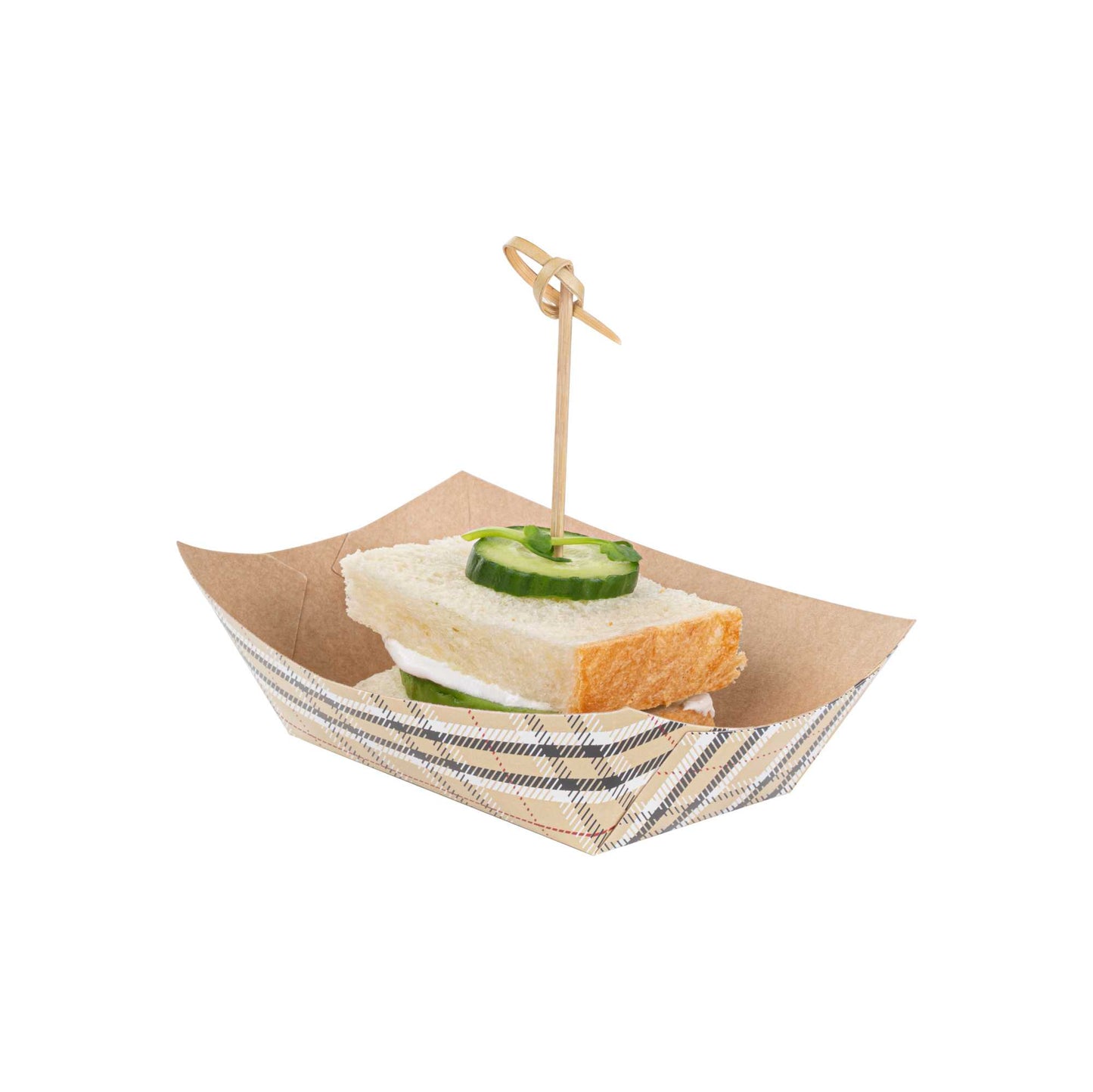 Bio Tek 6 oz Plaid Paper #40 Food Tray / Boat - 5" x 4" x 1 1/2" - 400 count box
