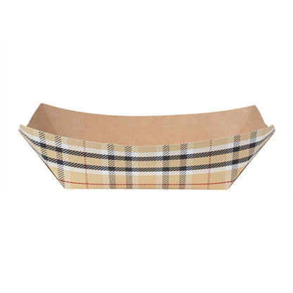 Bio Tek 6 oz Plaid Paper #40 Food Tray / Boat - 5" x 4" x 1 1/2" - 400 count box
