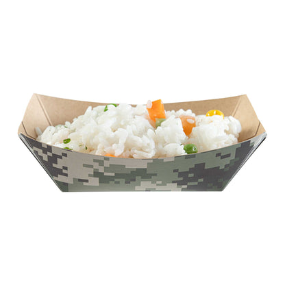 Bio Tek 6 oz Camouflage Paper #40 Food Tray / Boat - 5" x 4" x 1 1/2" - 50 count box