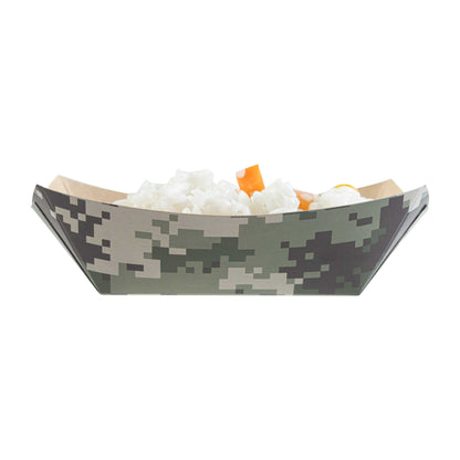 Bio Tek 6 oz Camouflage Paper #40 Food Tray / Boat - 5" x 4" x 1 1/2" - 400 count box