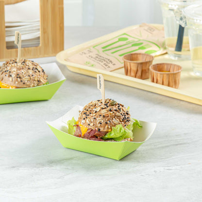 Bio Tek 6 oz Eco Green Paper #40 Food Tray / Boat - 5" x 4" x 1 1/2" - 400 count box