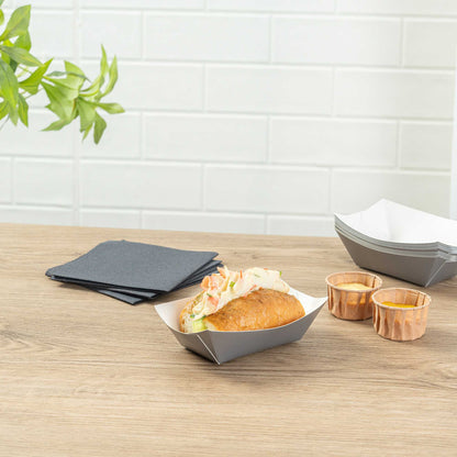 Bio Tek 6 oz Gray Paper #40 Food Tray / Boat - 5" x 4" x 1 1/2" - 50 count box