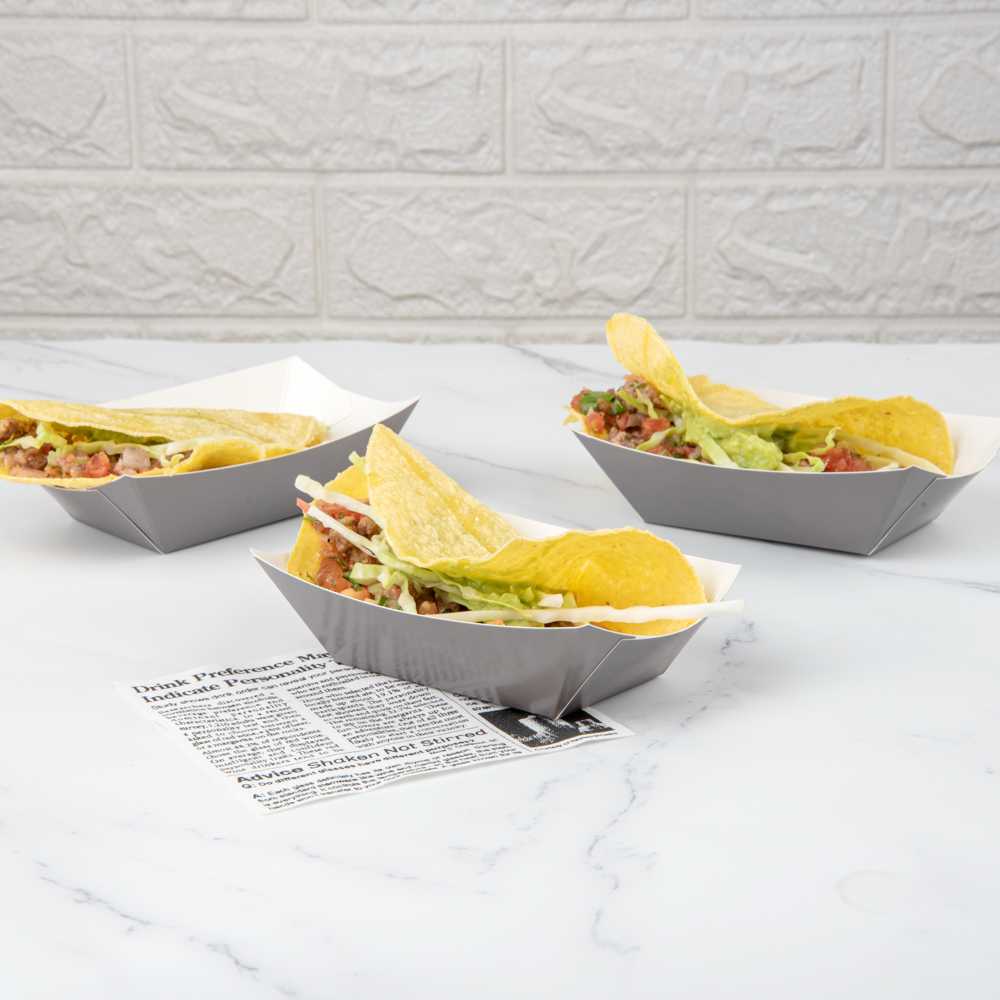 Bio Tek 6 oz Gray Paper #40 Food Tray / Boat - 5" x 4" x 1 1/2" - 50 count box
