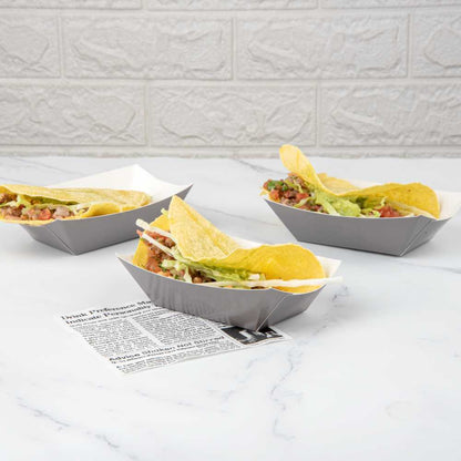 Bio Tek 6 oz Gray Paper #40 Food Tray / Boat - 5" x 4" x 1 1/2" - 50 count box