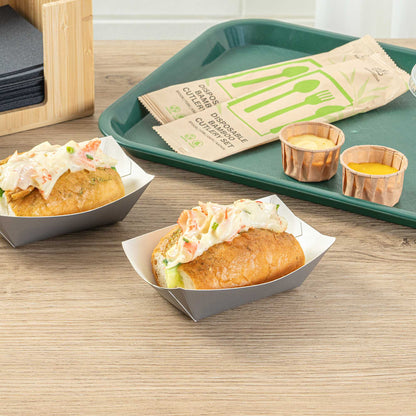 Bio Tek 6 oz Gray Paper #40 Food Tray / Boat - 5" x 4" x 1 1/2" - 400 count box
