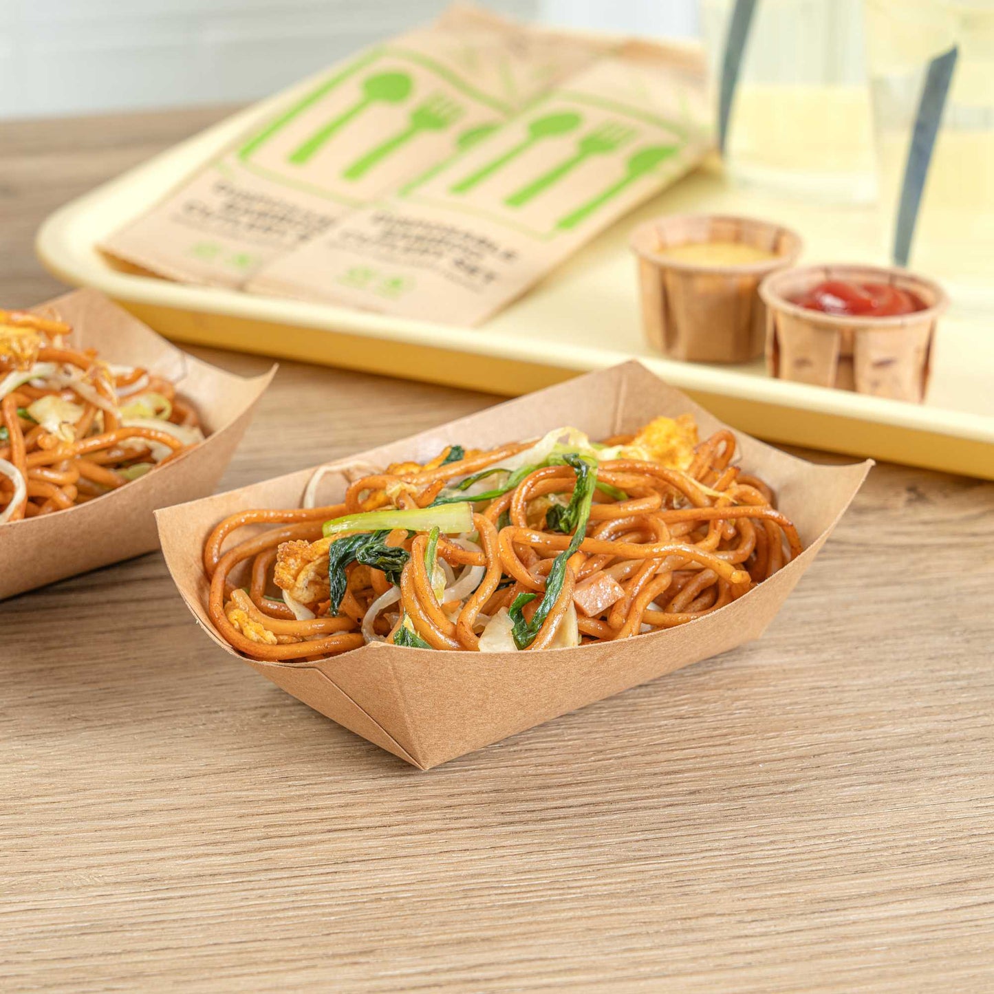 Bio Tek 6 oz Kraft Paper #40 Food Tray / Boat - 5" x 4" x 1 1/2" - 50 count box