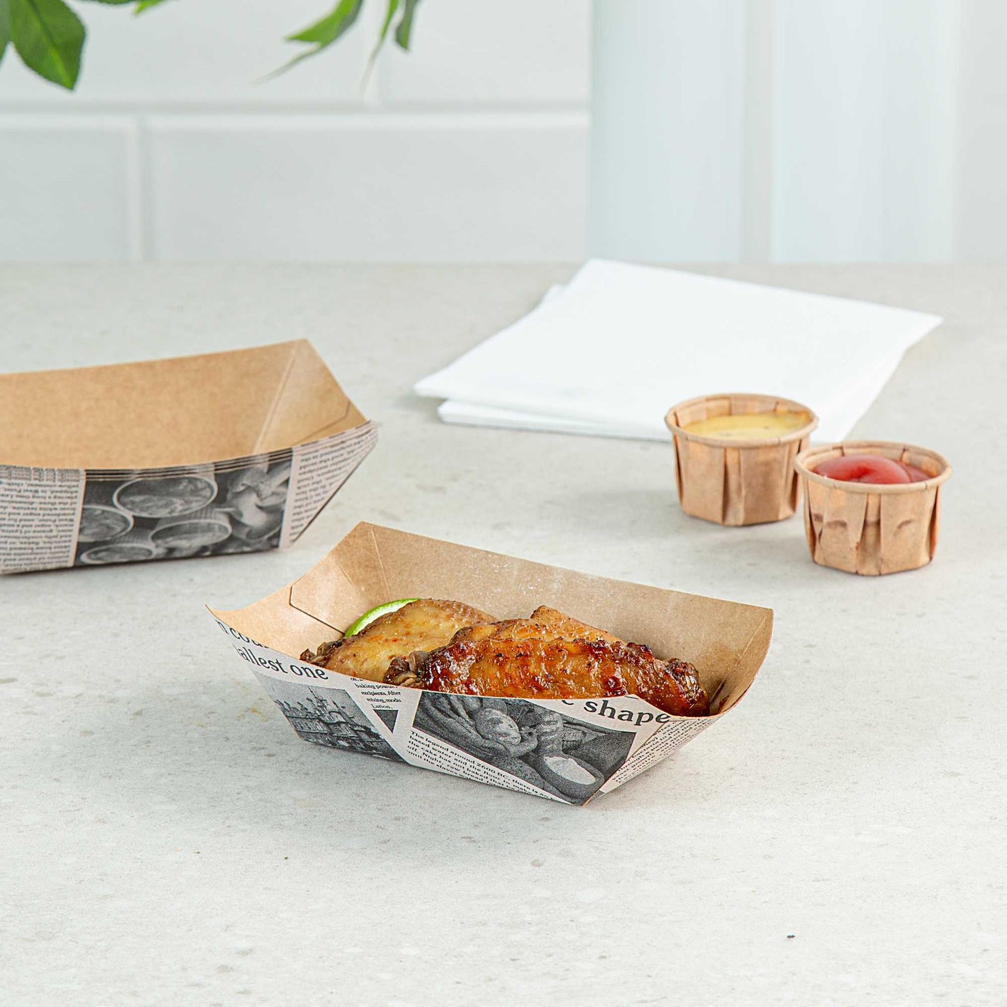 Bio Tek 6 oz Newsprint Paper #40 Food Tray / Boat - 5" x 4" x 1 1/2" - 50 count box