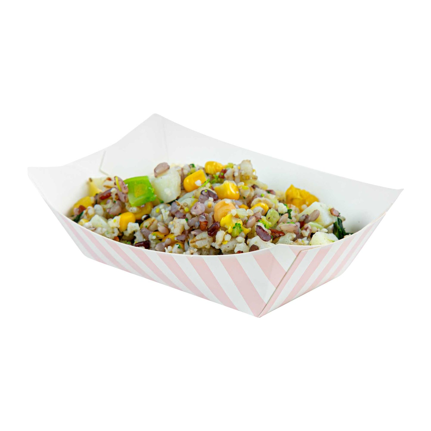 Bio Tek 6 oz Pink and White Stripe Paper #40 Food Tray / Boat - 5" x 4" x 1 1/2" - 400 count box