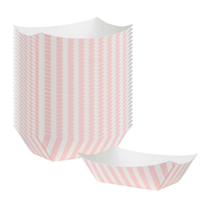 Bio Tek 6 oz Pink and White Stripe Paper #40 Food Tray / Boat - 5" x 4" x 1 1/2" - 400 count box