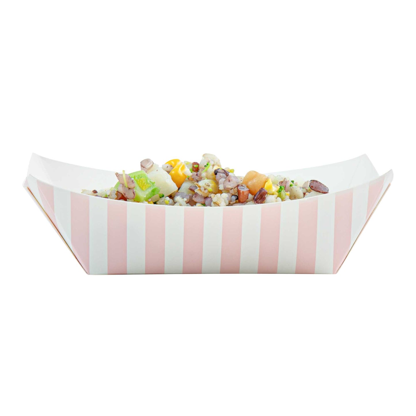 Bio Tek 6 oz Pink and White Stripe Paper #40 Food Tray / Boat - 5" x 4" x 1 1/2" - 400 count box