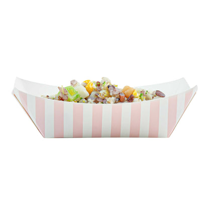 Bio Tek 6 oz Pink and White Stripe Paper #40 Food Tray / Boat - 5" x 4" x 1 1/2" - 400 count box