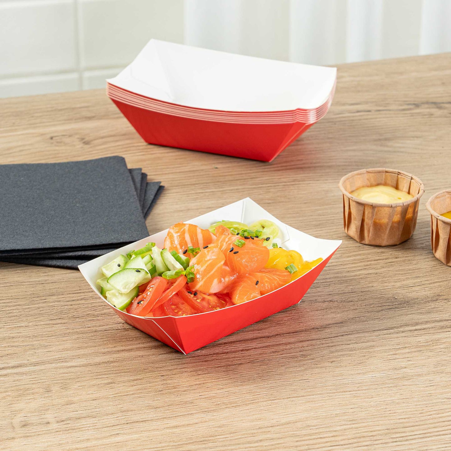 Bio Tek 6 oz Red Paper #40 Food Tray / Boat - 5" x 4" x 1 1/2" - 400 count box