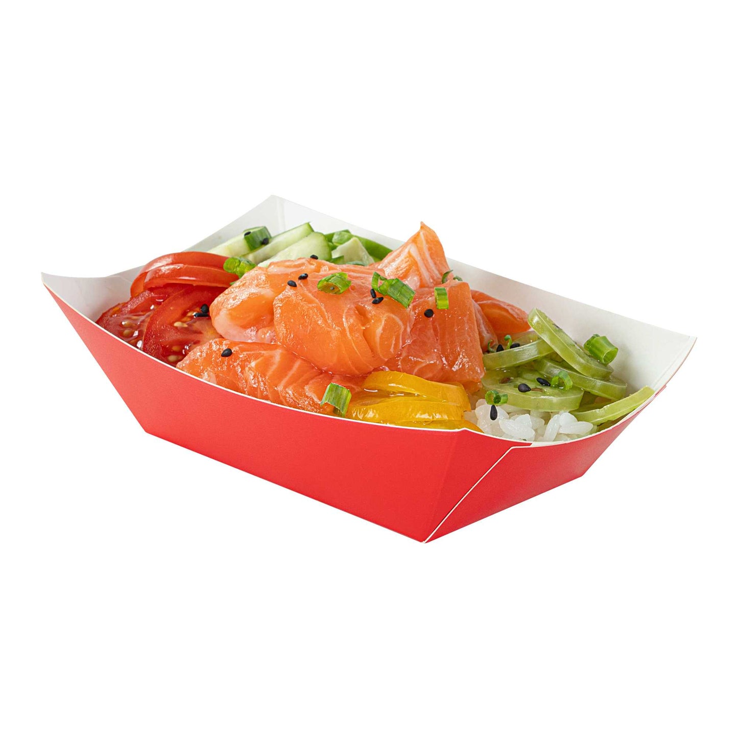 Bio Tek 6 oz Red Paper #40 Food Tray / Boat - 5" x 4" x 1 1/2" - 50 count box