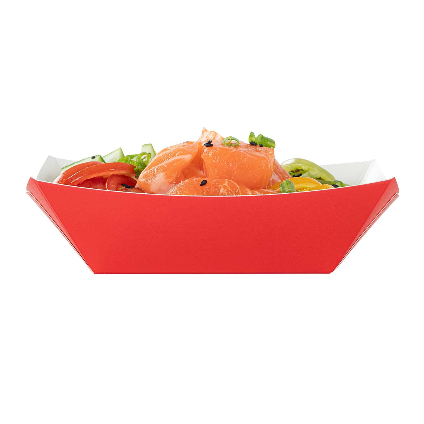 Bio Tek 6 oz Red Paper #40 Food Tray / Boat - 5" x 4" x 1 1/2" - 50 count box