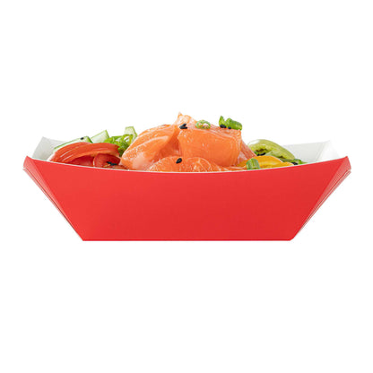 Bio Tek 6 oz Red Paper #40 Food Tray / Boat - 5" x 4" x 1 1/2" - 50 count box