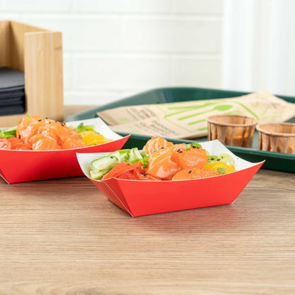 Bio Tek 6 oz Red Paper #40 Food Tray / Boat - 5" x 4" x 1 1/2" - 50 count box