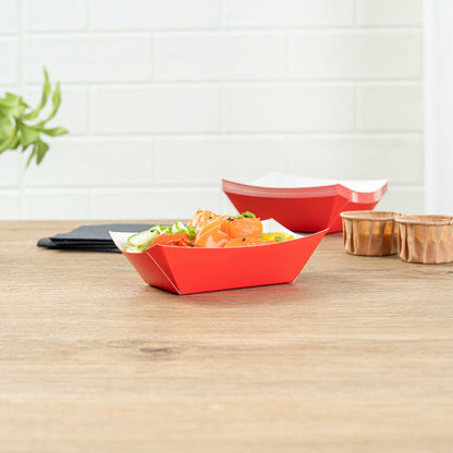 Bio Tek 6 oz Red Paper #40 Food Tray / Boat - 5" x 4" x 1 1/2" - 400 count box
