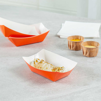Bio Tek 6 oz Tangerine Orange Paper #40 Food Tray / Boat - 5" x 4" x 1 1/2" - 400 count box