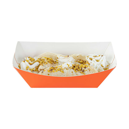 Bio Tek 6 oz Tangerine Orange Paper #40 Food Tray / Boat - 5" x 4" x 1 1/2" - 400 count box