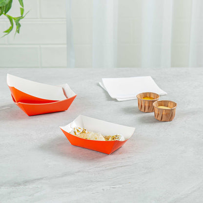 Bio Tek 6 oz Tangerine Orange Paper #40 Food Tray / Boat - 5" x 4" x 1 1/2" - 400 count box