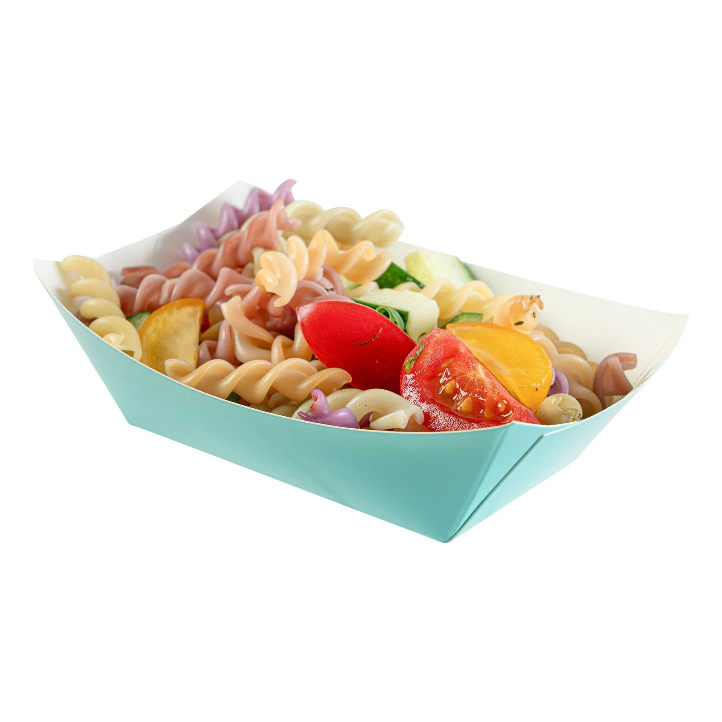 Bio Tek 6 oz Turquoise Paper #40 Food Tray / Boat - 5" x 4" x 1 1/2" - 50 count box