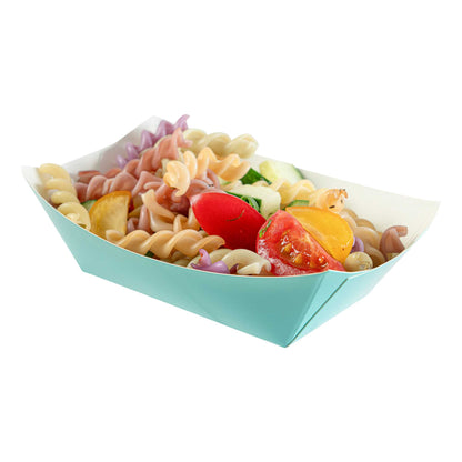 Bio Tek 6 oz Turquoise Paper #40 Food Tray / Boat - 5" x 4" x 1 1/2" - 50 count box