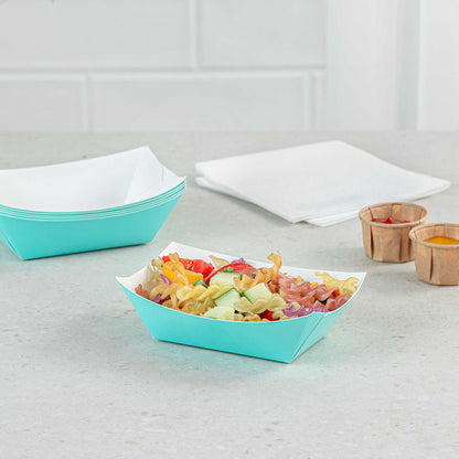 Bio Tek 6 oz Turquoise Paper #40 Food Tray / Boat - 5" x 4" x 1 1/2" - 50 count box