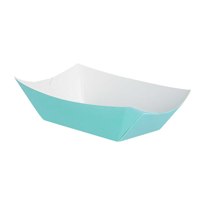 Bio Tek 6 oz Turquoise Paper #40 Food Tray / Boat - 5" x 4" x 1 1/2" - 50 count box