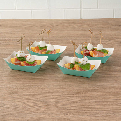 Bio Tek 6 oz Turquoise Paper #40 Food Tray / Boat - 5" x 4" x 1 1/2" - 400 count box