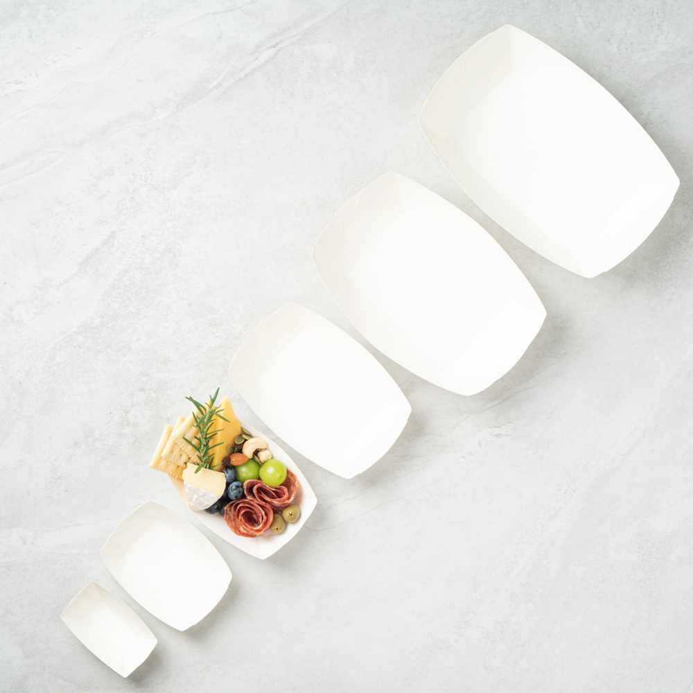 Bio Tek 6 oz White Paper #40 Food Tray / Boat - 5" x 4" x 1 1/2" - 50 count box