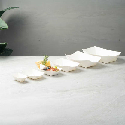 Bio Tek 6 oz White Paper #40 Food Tray / Boat - 5" x 4" x 1 1/2" - 50 count box