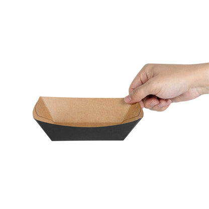 Bio Tek 1/2 lb Black Paper #50 Food Tray / Boat - 4 1/4" x 2 3/4" x 1 1/2" - 50 count box