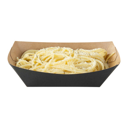 Bio Tek 1/2 lb Black Paper #50 Food Tray / Boat - 4 1/4" x 2 3/4" x 1 1/2" - 400 count box