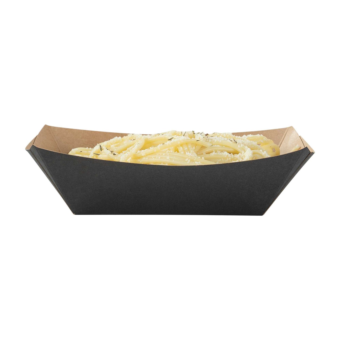 Bio Tek 1/2 lb Black Paper #50 Food Tray / Boat - 4 1/4" x 2 3/4" x 1 1/2" - 400 count box