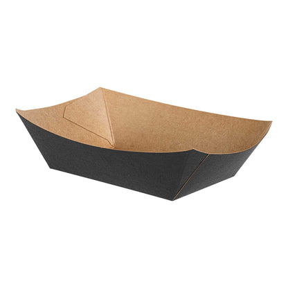 Bio Tek 1/2 lb Black Paper #50 Food Tray / Boat - 4 1/4" x 2 3/4" x 1 1/2" - 400 count box