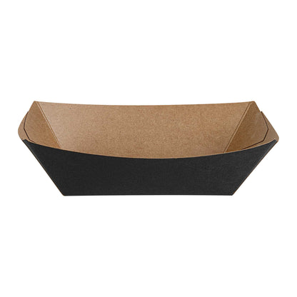 Bio Tek 1/2 lb Black Paper #50 Food Tray / Boat - 4 1/4" x 2 3/4" x 1 1/2" - 400 count box
