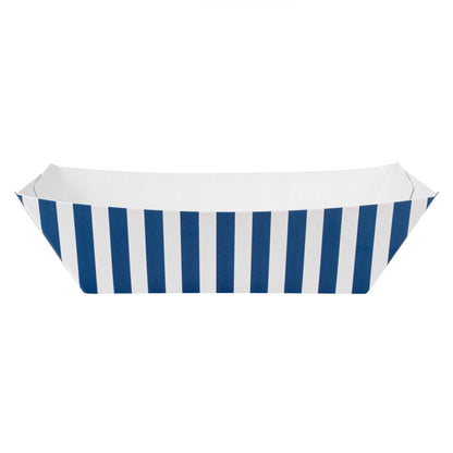 Bio Tek 1/2 lb Blue and White Stripe Paper #50 Food Tray / Boat - 4 1/4" x 2 3/4" x 1 1/2" - 50 count box