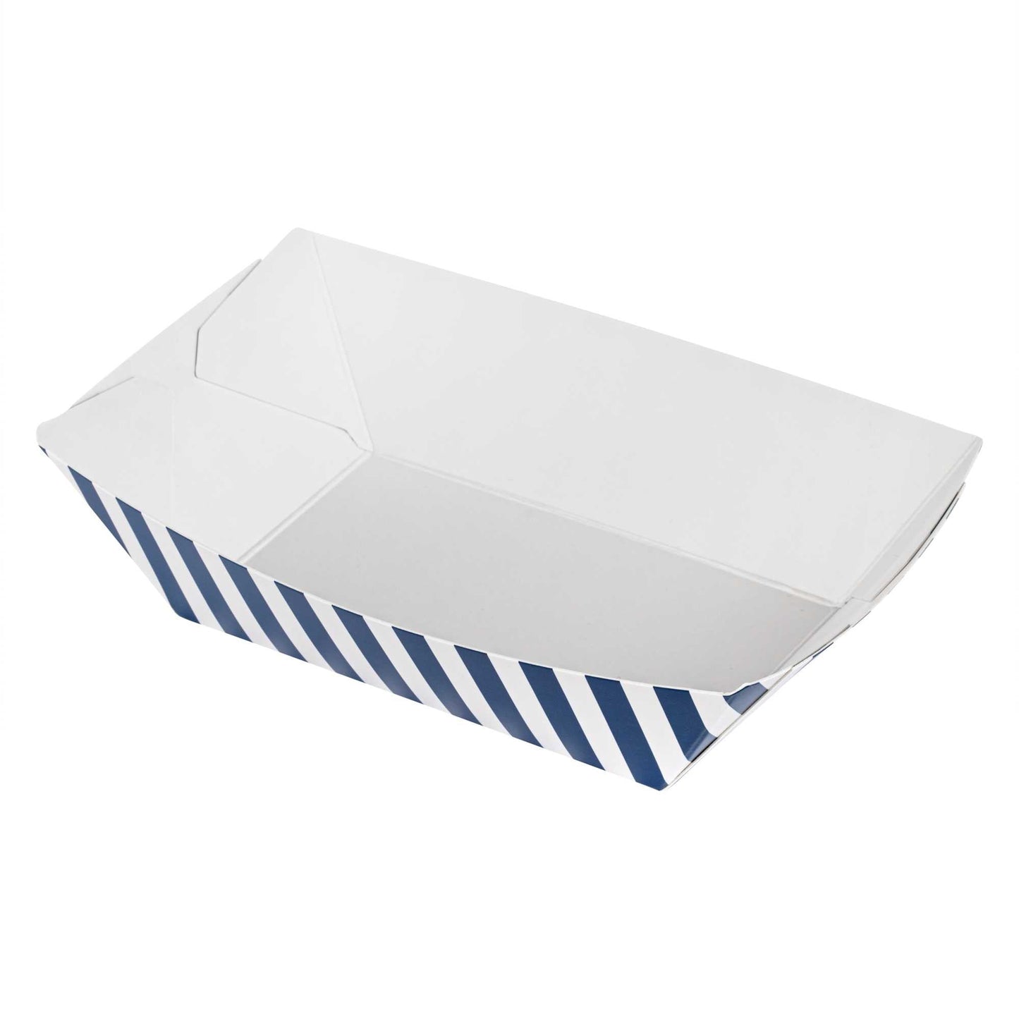 Bio Tek 1/2 lb Blue and White Stripe Paper #50 Food Tray / Boat - 4 1/4" x 2 3/4" x 1 1/2" - 50 count box