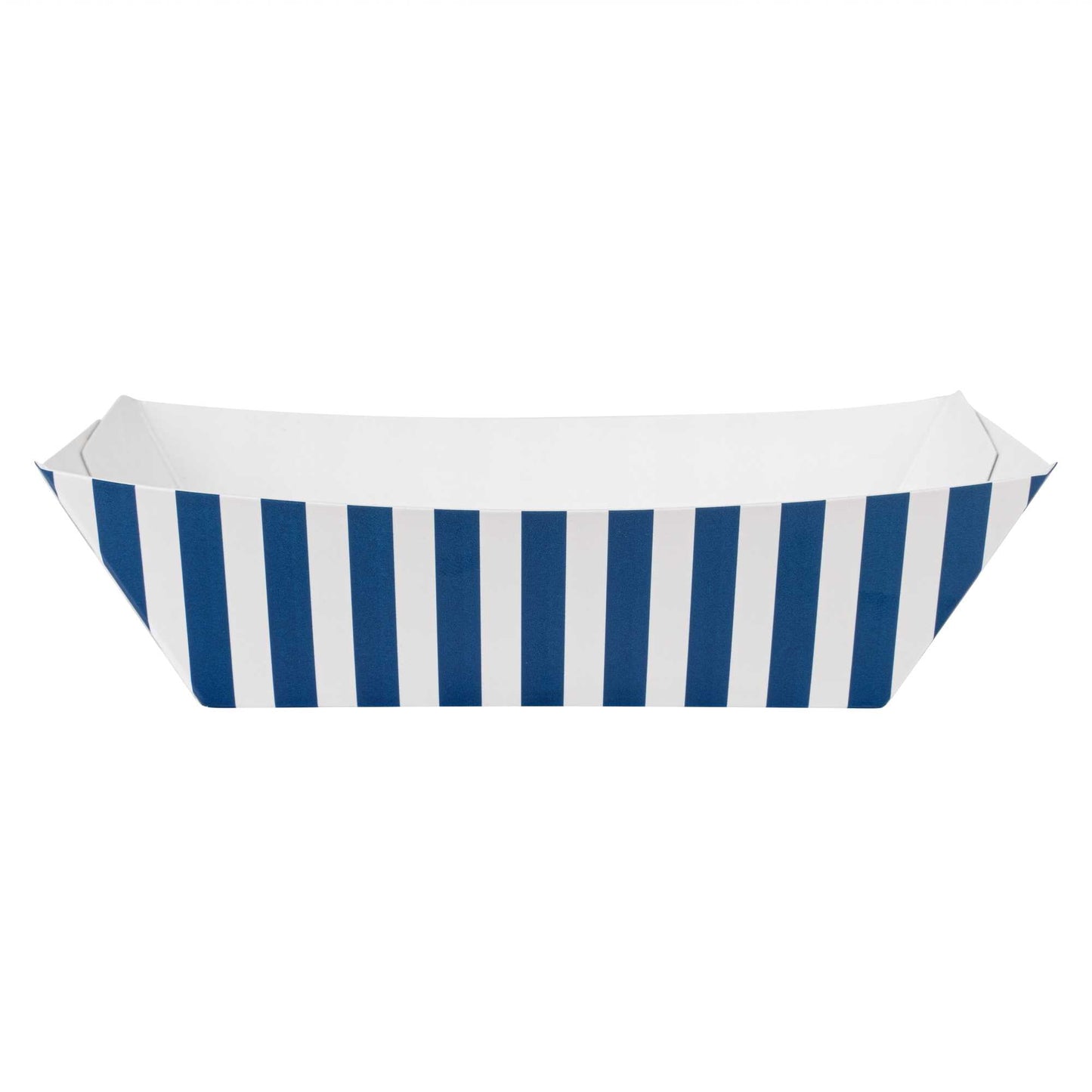 Bio Tek 1/2 lb Blue and White Stripe Paper #50 Food Tray / Boat - 4 1/4" x 2 3/4" x 1 1/2" - 400 count box