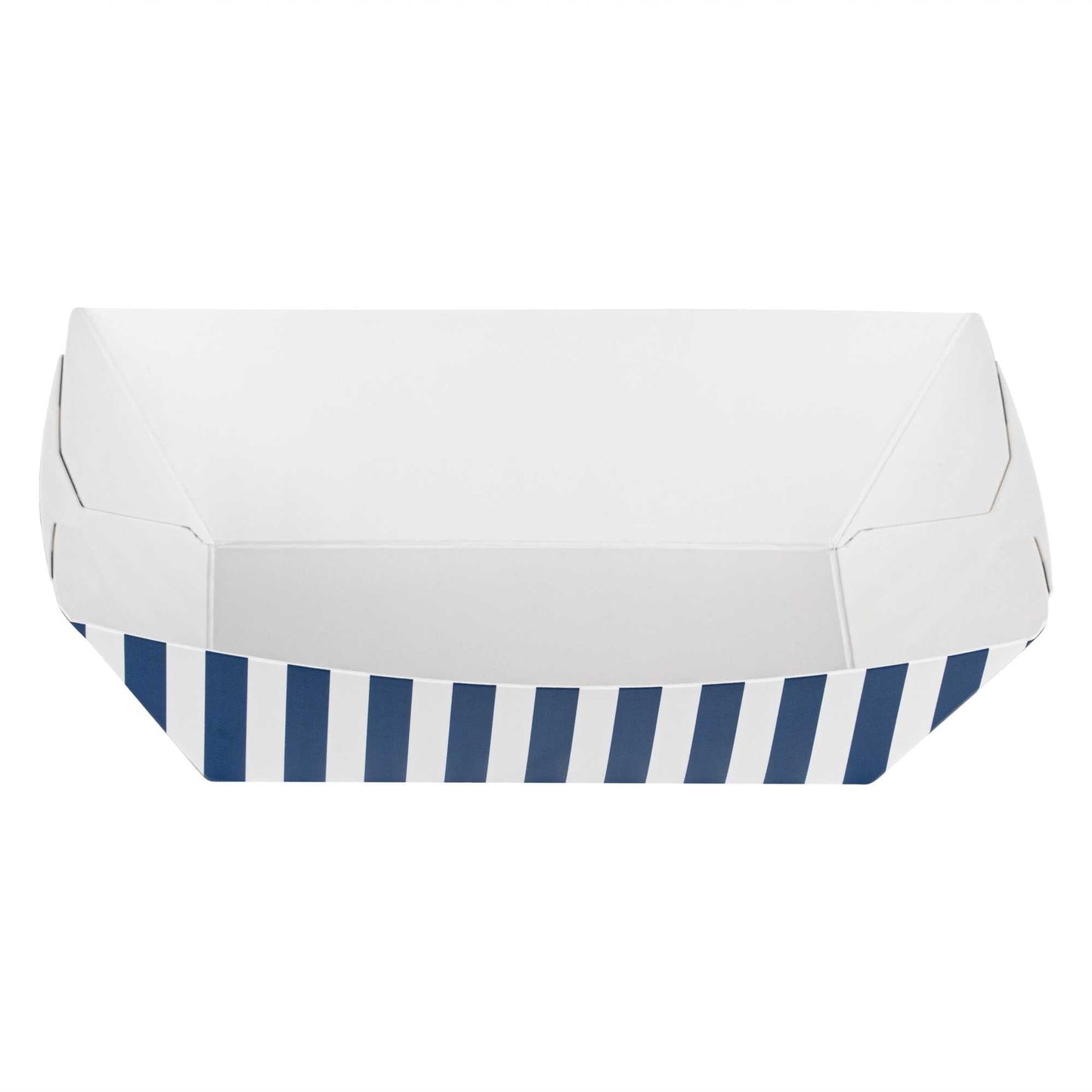 Bio Tek 1/2 lb Blue and White Stripe Paper #50 Food Tray / Boat - 4 1/4" x 2 3/4" x 1 1/2" - 400 count box