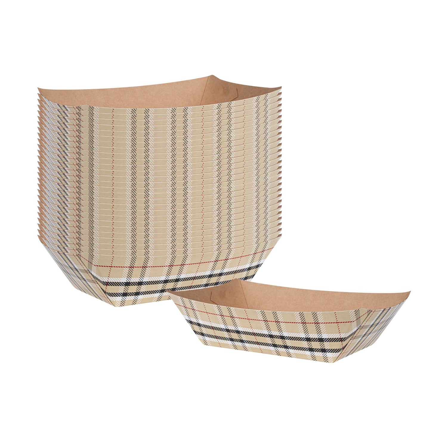 Bio Tek 1/2 lb Plaid Paper #50 Food Tray / Boat - 4 1/4" x 2 3/4" x 1 1/2" - 400 count box