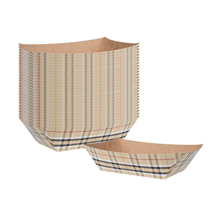 Bio Tek 1/2 lb Plaid Paper #50 Food Tray / Boat - 4 1/4" x 2 3/4" x 1 1/2" - 400 count box