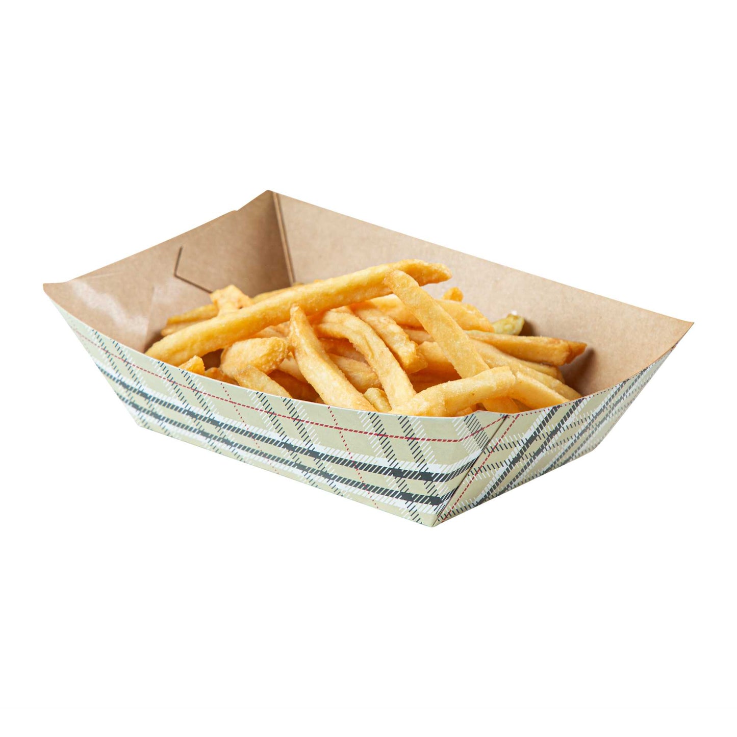 Bio Tek 1/2 lb Plaid Paper #50 Food Tray / Boat - 4 1/4" x 2 3/4" x 1 1/2" - 50 count box