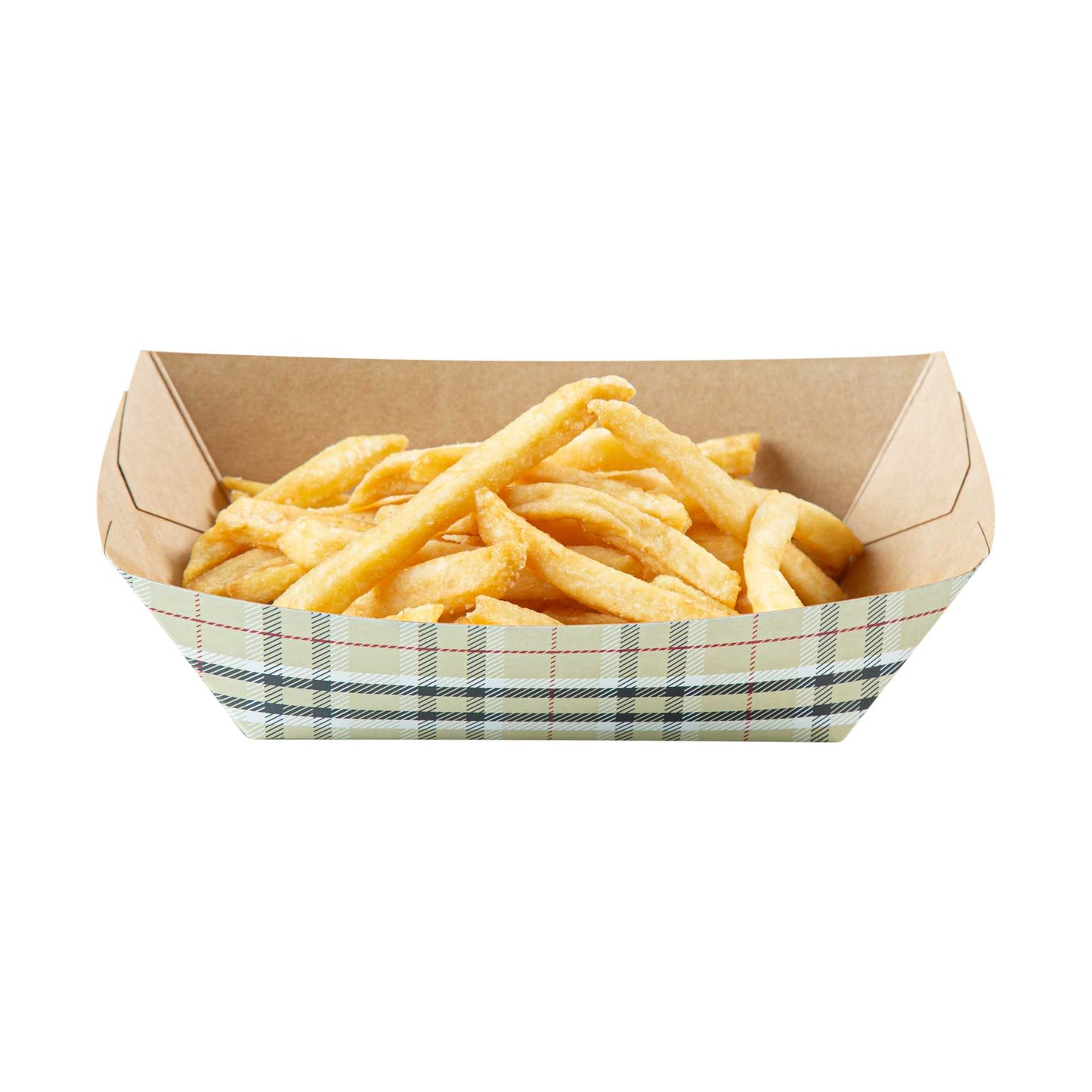 Bio Tek 1/2 lb Plaid Paper #50 Food Tray / Boat - 4 1/4" x 2 3/4" x 1 1/2" - 50 count box