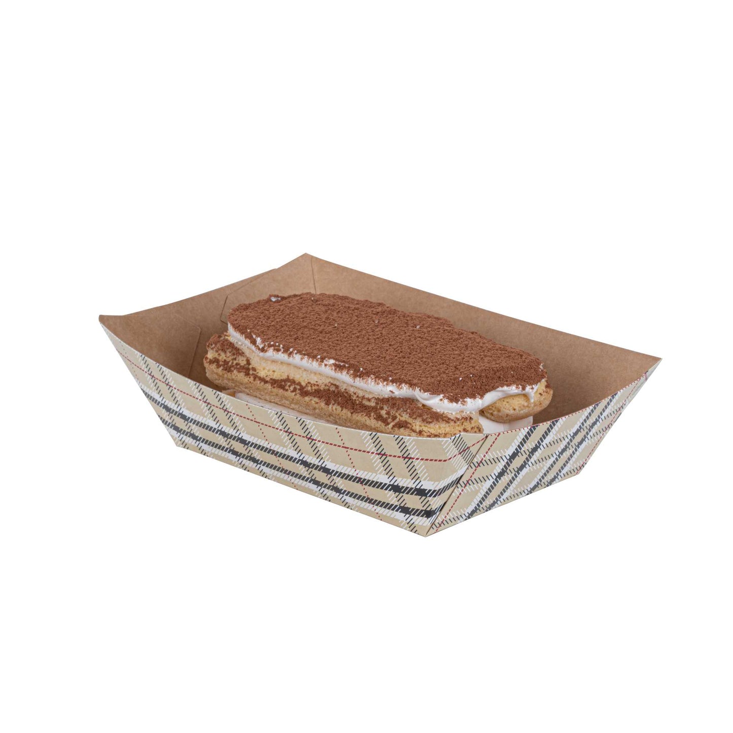 Bio Tek 1/2 lb Plaid Paper #50 Food Tray / Boat - 4 1/4" x 2 3/4" x 1 1/2" - 400 count box